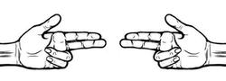 Два пистолета (две руки с двумя пальцами), направленные друг на друга - именно так показывается город Пятигорск на русском языке жестов для глухонемых (из книги "Человек не слышит" В. Крайнин, З. Край