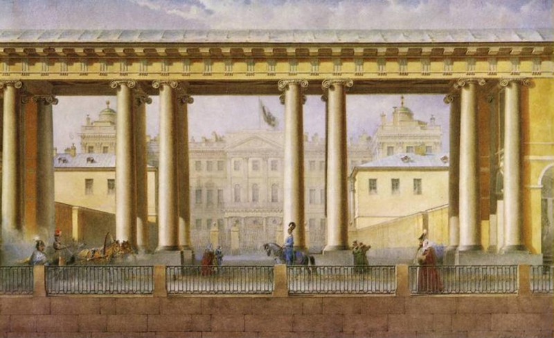 "Вид Аничкова дворца с Фонтанки", 1838