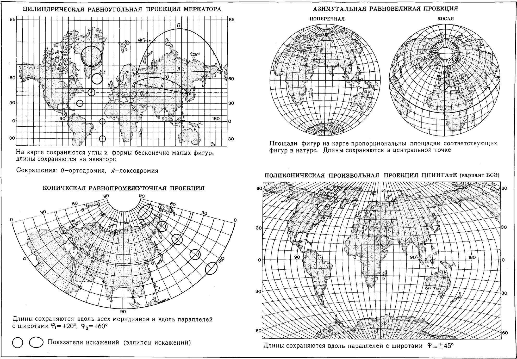 Цилиндрическая равновеликая проекция бергмана для широты главной параллели 45 карта мира